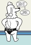  anthro canid canine canis clothing dialogue dirty_talk domestic_dog grolarbearsins happy_(dogs_in_space) hi_res male mammal open_mouth poodle presenting solo space speech_bubble underwear 
