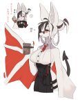  absurdres bat bat_wings black_hair closed_mouth coffee furry furry_female glasses highres inu_fuji original short_twintails twintails white_fur wings 