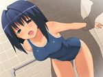  arm_grab arm_held_back bent_over blue_eyes blue_hair blush clothed_sex copyright_request doggystyle nora_higuma one-piece_swimsuit open_mouth school_swimsuit sex short_hair solo_focus standing_sex swimsuit vaginal 