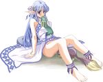  artist_request barefoot bestiality blue_eyes blue_hair cunnilingus hair_ornament long_hair no_panties olha_(ys) oral pointy_ears solo_focus tail ys ys_vi_ark_of_napishtim 