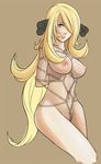  artist_request bdsm blonde_hair bondage bound breasts brown_background brown_eyes hair_ornament hair_over_one_eye large_breasts long_hair nipples nude pokemon pokemon_(game) pokemon_dppt rope shibari shirona_(pokemon) simple_background solo yellow_eyes 