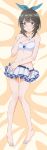  1girl absurdres bare_legs black_hair blue_ribbon blush bra breasts brown_eyes dakimakura hand_on_chest highres irozuku_sekai_no_ashita_kara kazeno_asagi looking_at_viewer medium_breasts panties pleated_skirt ribbon short_hair skirt strap_slip underwear white_bra white_panties 