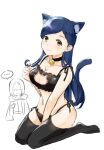  ... 1girl alternate_breast_size animal_ear_fluff animal_ears bangs bell between_legs black_bra black_collar black_legwear black_panties blue_hair bra braid breasts card_(medium) card_parody cat_cutout cat_ears cat_girl cat_lingerie cat_tail cinderella_girls_card_parody cleavage cleavage_cutout closed_mouth clothing_cutout collar collarbone ferdinand_(honzuki_no_gekokujou) flower frilled_bra frills hair_twirling hand_between_legs honzuki_no_gekokujou jingle_bell kemonomimi_mode long_hair maine_(honzuki_no_gekokujou) medium_breasts meme_attire navel panties parted_bangs rose shiny shiny_hair side-tie_panties sketch smile solo_focus speech_bubble spoken_ellipsis tail thighhighs underwear underwear_only very_long_hair yellow_flower yellow_rose yumeha_tseru 