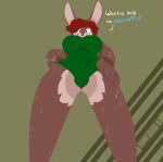 &lt;3 &lt;3_eyes animated big_breasts bodily_fluids breasts clothing dialogue female furswagga hair hi_res lagomorph leporid mammal no_sound petra_bosse rabbit red_hair solo sweat thick_thighs tight_clothing unitard wide_hips 