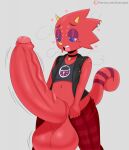 animal_crossing anthro balls big_balls big_penis bottomwear bottomwear_down chameleon choker clothed clothing erection flick_(animal_crossing) foreskin genitals half-closed_eyes hi_res huge_balls huge_penis humanoid_genitalia humanoid_penis hyper hyper_genitalia hyper_penis jewelry jinu lizard male narrowed_eyes navel necklace nintendo open_mouth pants pants_down partially_clothed partially_retracted_foreskin penis piercing red_body reptile scalie shirt solo tank_top topwear vest video_games 