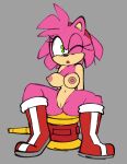  accessory amy_rose anthro boots breasts butt clothing eulipotyphlan female footwear fur genitals green_eyes grey_background hair hair_accessory hairband hammer hedgehog hi_res mammal monamania mostly_nude nipples one_eye_closed open_mouth pink_body pink_hair pussy sega simple_background sitting solo sonic_the_hedgehog_(series) tools 
