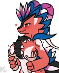  2022 absurd_res anthro blush breast_grab breasts disembodied_hand dragon feathers female hand_on_breast hi_res kangwolf koraidon legendary_pok&eacute;mon nintendo nude pok&eacute;mon pok&eacute;mon_(species) red_body smile solo tire video_games 