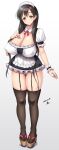  1girl :o alternate_costume black_hair black_legwear blush bow bowtie breasts brown_hair cameltoe cleavage covered_nipples dated detached_collar enmaided full_body garter_straps hand_on_own_chest highres huge_breasts iwato_kasumi long_hair looking_at_viewer maid maid_headdress microskirt okobo panties parted_lips puffy_short_sleeves puffy_sleeves red_bow red_bowtie saki short_sleeves sidelocks skindentation skirt solo thighhighs underwear very_long_hair white_panties wing_collar wrist_cuffs yellow_eyes yoohi 