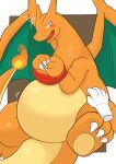  2022 3_fingers 3_toes 5_fingers ai_only_dream ambiguous_gender belly blush charizard claws countershade_belly countershading disembodied_hand feet finger_claws fingers green_wings hi_res looking_down nintendo open_mouth orange_body orange_tail orange_wings pok&eacute;mon pok&eacute;mon_(species) soles teeth toe_claws toes tongue two_tone_wings video_games white_claws wings 