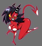  all_fours black_hair breasts demon hair helluva_boss humanoid imp looking_at_viewer millie_(helluva_boss) nipples nude open_mouth open_smile pixelzsinful red_body short_hair smile teeth white_nipples yellow_eyes 