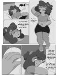  anthro bottomwear breasts clothed clothing comic cricetid english_text female hamster hi_res lying mammal nimzy noms_(nimzy) on_back rodent shirt skirt solo text topwear 