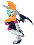  2022 anthro bat_wings big_breasts boots breasts chiropteran clothed clothing eyeshadow female fiinel footwear gloves green_eyes handwear hi_res makeup mammal membrane_(anatomy) membranous_wings narrowed_eyes open_mouth rouge_the_bat sega side_boob simple_background smile solo sonic_the_hedgehog_(series) teeth white_background wings 