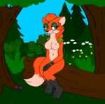  anthro bedroom_eyes canid canine casual_nudity digital_media_(artwork) enwood-the-fox female forest fox hild_westervyan log mammal narrowed_eyes nude on_log outside plant seductive sitting solo the_blue_cult tree wood 