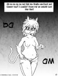 2016 anthro belly bottomwear breasts butt clothed clothing comic denim denim_clothing domestic_cat english_text felid feline felis female hair hi_res if_hell_had_a_taste jeans mammal marci_hetson navel open_mouth overweight overweight_anthro overweight_female panties pants solo text topless underwear viroveteruscy 