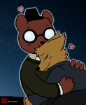  &lt;3 angus_delaney anthro blush brown_body brown_fur canid canine duo embrace eyewear fox fur glasses gregg_lee hi_res hug male male/male mammal night_in_the_woods ottermanu romantic romantic_couple sky star starry_sky ursid video_games 
