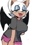  anthro bat_wings big_breasts blue_eyes breasts chiropteran clothing eyeshadow female hi_res justdavefnd makeup mammal membrane_(anatomy) membranous_wings narrowed_eyes open_mouth rouge_the_bat sega simple_background solo sonic_the_hedgehog_(series) teeth tongue white_background wings 