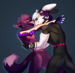  anthro ash_louren black_body black_claws black_fur black_sclera butt canid canine claws digital_media_(artwork) dipstick_tail duo embrace eye_contact fangs featureless_crotch fluffy fluffy_tail fur fur_markings gradient_background hair hare hi_res jack_(noirenambu) lagomorph leporid long_ears looking_at_another male mammal markings multicolored_body multicolored_fur nipples nude pink_body pink_fur pink_markings purple_body purple_fur purple_nipples red_eyes signature simple_background smile snout solo tail_markings white_body white_eyes white_fur white_hair white_markings 