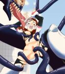  1girl anal armor arms_up bangs black_bodysuit blurry blurry_background bodysuit boku_no_hero_academia boots bound bound_arms bound_legs brain breastplate breasts broken_helmet brown_hair building censored cloud commentary constricted_pupils from_below highres looking_down medium_breasts middleofthesaka monster mosaic_censoring multicolored_bodysuit multicolored_clothes navel nipples noumu_(boku_no_hero_academia) open_mouth pink_bodysuit pubic_hair pussy pussy_juice raised_eyebrows rape romaji_commentary saliva sharp_teeth short_eyebrows short_hair shouting skindentation sky solo spread_legs sweat teeth tentacle_grab tentacle_sex tentacles thick_eyebrows tongue torn_bodysuit torn_clothes uniform uraraka_ochako vaginal white_bodysuit white_footwear 