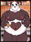  2022 anthro belly big_belly black_nose blush genitals giant_panda hi_res humanoid_hands male mammal moobs navel nipples overweight overweight_male penis scar seintaur solo ursid white_body 