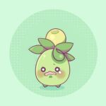  blush green_background leaf merurumeow olive open_mouth pokemon pokemon_(game) pokemon_sv shaking smoliv tears tongue worried 