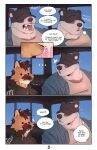  &lt;3 absurd_res anthro badger blush bodily_fluids canid canine clothed clothing comic cum cum_in_mouth cum_inside cum_on_face cum_on_hand deep_throat dialogue driving duo english_text genital_fluids hi_res humor male male/male mammal mustelid musteline neck_bulge oral roseonapot smile speech_bubble surprise swallowing text vehicle 
