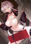  1girl 3boys ahoge bangs bikini black_bikini black_gloves black_jacket breast_grab breasts bukkake censored choker collarbone cowgirl_position cropped_jacket cum cum_on_body double_handjob facial fate/grand_order fate_(series) girl_on_top gloves grabbing grey_hair handjob hetero jacket jeanne_d&#039;arc_alter_(fate) jeanne_d&#039;arc_alter_(swimsuit_berserker)_(fate) large_breasts long_hair long_sleeves looking_at_viewer midori_aoi mosaic_censoring multiple_boys navel nipples o-ring o-ring_bikini one_breast_out sex shrug_(clothing) smile solo_focus straddling swimsuit testicles thigh_strap thighs tongue tongue_out vaginal very_long_hair yellow_eyes 