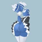 absurd_res anthro balls blush blush_lines butt clothed clothing crossdressing disembodied_hand embarrassed felid feline fluffy fluffy_tail genitals hi_res i_will_dance_only_if_the_beat_is_funky maid_uniform male mammal meowstic neck_tuft nintendo pok&eacute;mon pok&eacute;mon_(species) solo tuft uniform video_games 
