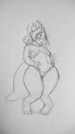  9:16 abdominal_bulge absurd_res anthro belly big_belly big_breasts breasts female hi_res kibii kobold pregnant pregnant_female sketch solo surprise thick_thighs traditional_media_(artwork) velcrow wide_hips 