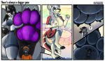  african_wild_dog anthro arthropod bodily_fluids canid canine comic dancing digit_ring exclamation_point facial_piercing female foot_fetish foot_play fur grin group hi_res jewelry larger_female looking_at_viewer looking_down looking_up looming lucario macro male mammal microsoft multicolored_body multicolored_fur musical_note natasha_(mammaawd) nintendo pawpads paws piercing pok&eacute;mon pok&eacute;mon_(species) ring size_difference smaller_female smaller_male smile step_pose stepped_on sweat toe_ring trio video_games yutmutt 