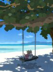  absurdres beach beak bird closed_eyes cloud day highres hyogonosuke leaf mountain no_humans ocean outdoors pokemon pokemon_(creature) shade sitting sky sleeping solo spearow swing tree 