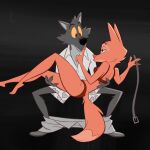  anthro birchly bra canid canine canis clothed clothing diane_foxington dreamworks duo female fox fur hi_res male male/female mammal mr._wolf_(the_bad_guys) orange_body orange_fur simple_background the_bad_guys underwear wolf 