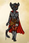  anthro armor black_body black_fur black_hair cape clothing eye_patch eyewear fel_doras felid female fur green_eyes hair hi_res knife mammal pantherine scar solo ziegelzeig 