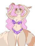  2020 anthro bikini bindweed_(artist) bindy_the_cat blue_nose breasts brown_body brown_fur cleavage clothed clothing domestic_cat ears_down felid feline felis female fluffy fluffy_ears fluffy_tail fur fur_markings grey_eyes hair hand_in_hair hi_res long_hair looking_aside mammal markings navel pink_hair pivoted_ears purple_bikini purple_clothing purple_swimwear simple_background smile solo swimwear tan_body tan_fur teeth thick_thighs touching_hair white_background 