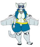  2019 aircraft anthro barefoot big_breasts biped bottomwear breasts cleavage clothed clothing eyewear feet female fully_clothed glasses half-closed_eyes hand_on_hip jacket living_aircraft living_machine living_vehicle looking_at_viewer machine narrowed_eyes navel rea_(vdisco) shorts simple_background solo standing thick_thighs topwear vdisco vehicle white_background wide_hips 