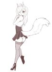  absurd_res anthro butt clothing eye_through_hair female hair hi_res high_heels legwear looking_at_viewer monochrome one_eye_closed school_uniform scorpdk solo stockings tail_through_skirt tongue tongue_out translucent translucent_hair uniform wink 