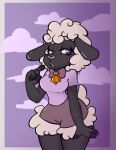  &lt;3 animal_humanoid anthro bell bovid bovid_humanoid bow_tie caprine caprine_humanoid cloud curled_hair doodlebunnyart female fur hair heart_nose humanoid mammal mammal_humanoid purple_eyes sheep_humanoid solo tired wool_(fur) 