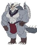  absurd_res anthro avian biped bottomwear bulge chain chain_necklace clothed clothing feathered_wings feathers fur grey_body grey_feathers grey_fur hi_res horn jewelry loincloth male muscular muscular_anthro muscular_male necklace ornith_(murrfur) ragnar_(vdisco) reptile scalie simple_background solo standing topless vdisco warhammer_(franchise) white_background wings 