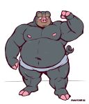  2_toes 3_fingers anthro belly blue_clothing blue_underwear blush blush_lines clothing curled_tail feet fingers fist flexing flexing_pecs grey_body hi_res lechonk male manlyster mostly_nude musclegut muscular muscular_anthro muscular_male navel nintendo nipples pecs pink_nipples pink_nose pok&eacute;mon pok&eacute;mon_(species) simple_background solo standing toes underwear video_games white_background 