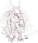  2022 anthro antlers beast_(bloodborne) biped bloodborne blush breasts canid canine claws digital_media_(artwork) female fromsoftware hi_res horn hyucaze mammal nipples simple_background sketch smile solo sony_corporation sony_interactive_entertainment toe_claws vicar_amelia_(bloodborne) video_games were werecanid werecanine werewolf white_background 