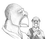  all_tomorrows ambiguous_gender anthro bald beak bone_crusher_(all_tomorrows) clothing duo efradraws eyebrows genetic_engineering genetically_modified hairy_arms hi_res human_nose humanoid_pointy_ears roman_clothing side_view toga 