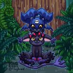  1:1 animated anthro bandai_namco blackgatomon chiropteran claws demidevimon digimon digimon_(species) digital_media_(artwork) domestic_cat duo felid feline felis forest low_res mammal no_sound p3ngdroid perching pixel_(artwork) pixel_animation plant raining short_playtime tree wings yellow_eyes 