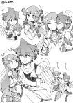  &gt;_&lt; 1boy 1girl absurdres angel angel_wings arm_up armband armlet bare_shoulders blush box eyebrows_visible_through_hair flower forehead_jewel gift gift_box greyscale hair_ornament heart hetero highres kid_icarus kid_icarus_uprising kiss kissing_cheek laurel_crown leg_up monochrome multiple_views palutena pit_(kid_icarus) sitting smile spoken_blush standing standing_on_one_leg v-shaped_eyebrows wings yu_makoto_(yu_uma) 