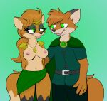  anthro bedroom_eyes breasts brother brother_and_sister canid canine clothed clothing digital_media_(artwork) dipstick_tail duo enwood-the-fox eyeshadow fantasy female fox godric_westervyan green_eyes green_eyeshadow hair hild_westervyan makeup male male/female mammal markings medieval midriff narrowed_eyes navel nipples seductive sibling sister tail_markings the_blue_cult topless 
