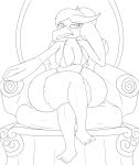  2018 absurd_res anthro avian beak big_breasts bikini bird black_and_white breasts chair clothing corvid corvus_(genus) crow curvy_figure feathers female furniture hair hi_res long_hair miso_souperstar monochrome murkrow nintendo ophelia_(miso_souperstar) oscine passerine pok&eacute;mon pok&eacute;mon_(species) pok&eacute;morph ponytail simple_background sitting solo swimwear thick_thighs throne video_games white_background wide_hips 