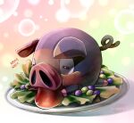  artist_name black_eyes blush bubble eating food lechonk no_humans on_plate pig plate pokemon pokemon_(creature) scruffyart watermark 