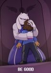  2016 5_fingers age_difference anthro biped bodily_fluids brown_hair child clothed clothing crying detailed_background digital_media_(artwork) dress duo embrace english_text female fingers frisk_(undertale) fully_clothed fur hair hi_res horn hug kneeling longblueclaw older_anthro older_female signature size_difference standing tears text toriel undertale undertale_(series) video_games white_body white_fur yellow_body yellow_skin young 