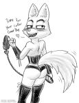  anthro blush canid canine clothing corset diane_foxington dreamworks female fox latex_clothing latex_stockings leash lingerie mammal petplay roleplay snaxattacks solo the_bad_guys thong topwear underwear 