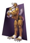  2016 abdominal_bulge anthro balls big_balls big_penis bodily_fluids claws cum digital_media_(artwork) fur genital_fluids genitals hair hi_res huge_balls huge_penis long_claws longblueclaw male muscular muscular_anthro muscular_male open_mouth penis pink_nose portal_autopenetration portal_penis simple_background solo standing tan_body tan_fur teeth tongue tongue_out white_body white_fur white_hair 