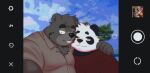  2022 anthro belly big_belly black_body black_nose clothing duo embrace giant_panda hi_res hug kemono male male/male mammal one_eye_closed outside overweight overweight_male sangguri_32 shirt topwear ursid white_body 