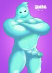  anthro balls biceps biped blue_body blue_goo crossed_arms epic_games foreskin fortnite gendomx genitals glans goo_creature goo_humanoid half-erect hi_res humanoid humanoid_genitalia humanoid_penis male musclegut muscular muscular_anthro muscular_male navel not_furry pecs penis pinup pose purple_background rippley_(fortnite) simple_background smile solo standing vein veiny_penis video_games 